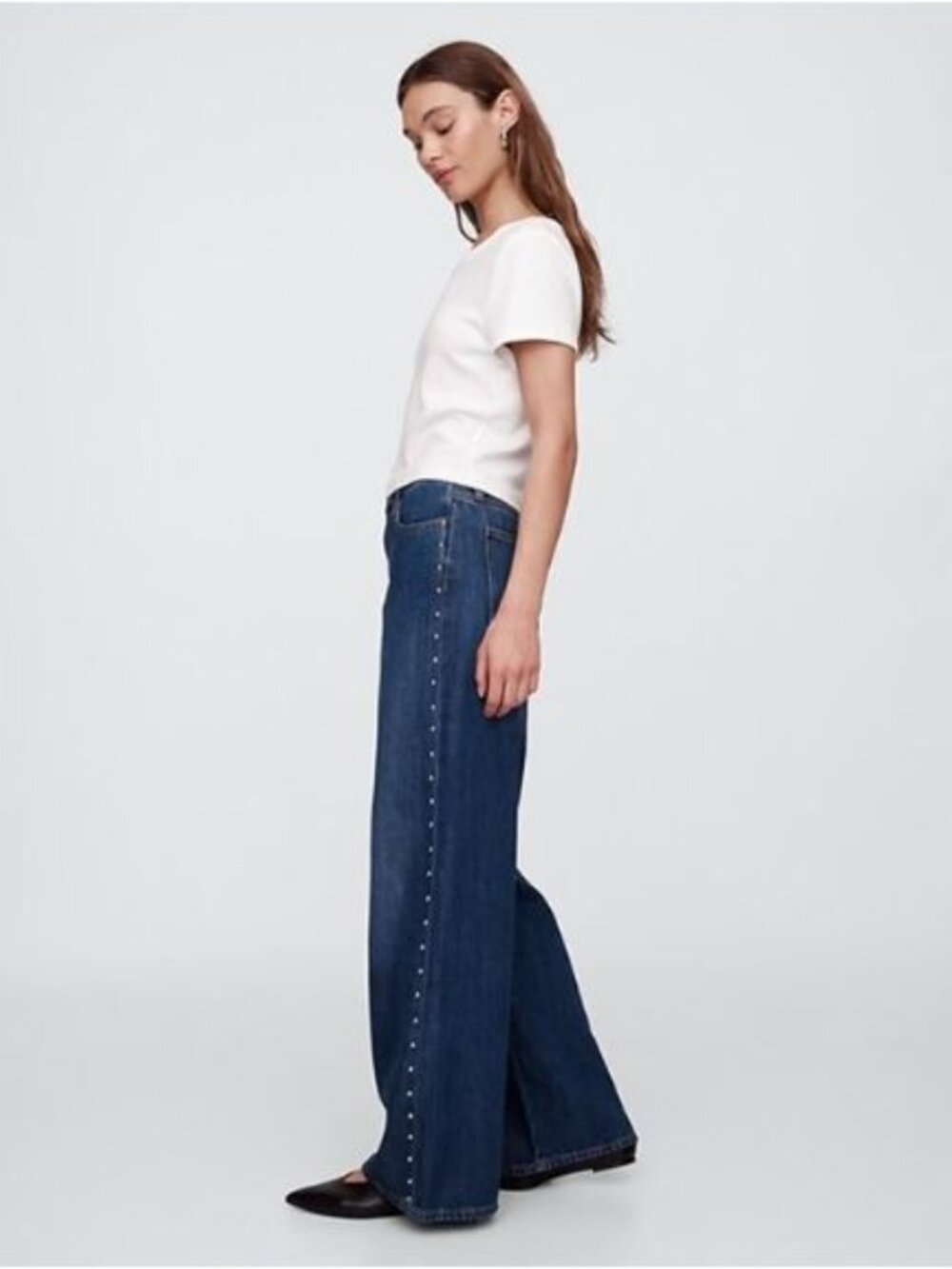 GAP Denim High Rise Wide Leg Studded Jeans